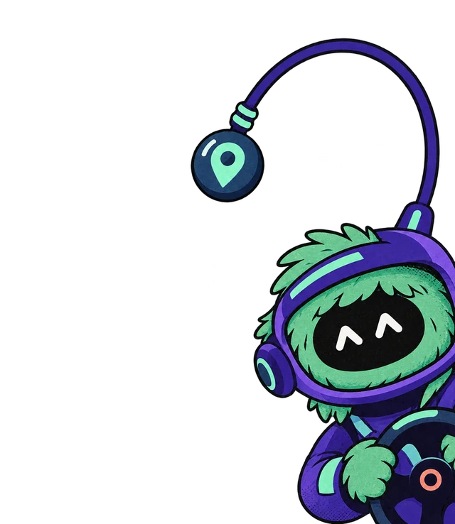 Kerbi, wearing a purple helmet, ready for the next journey.