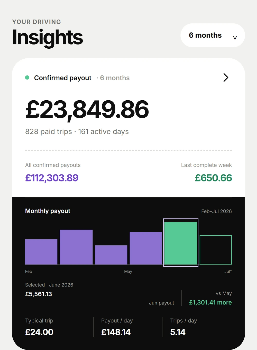 Kerbi Insights showing confirmed payouts and a monthly earnings chart