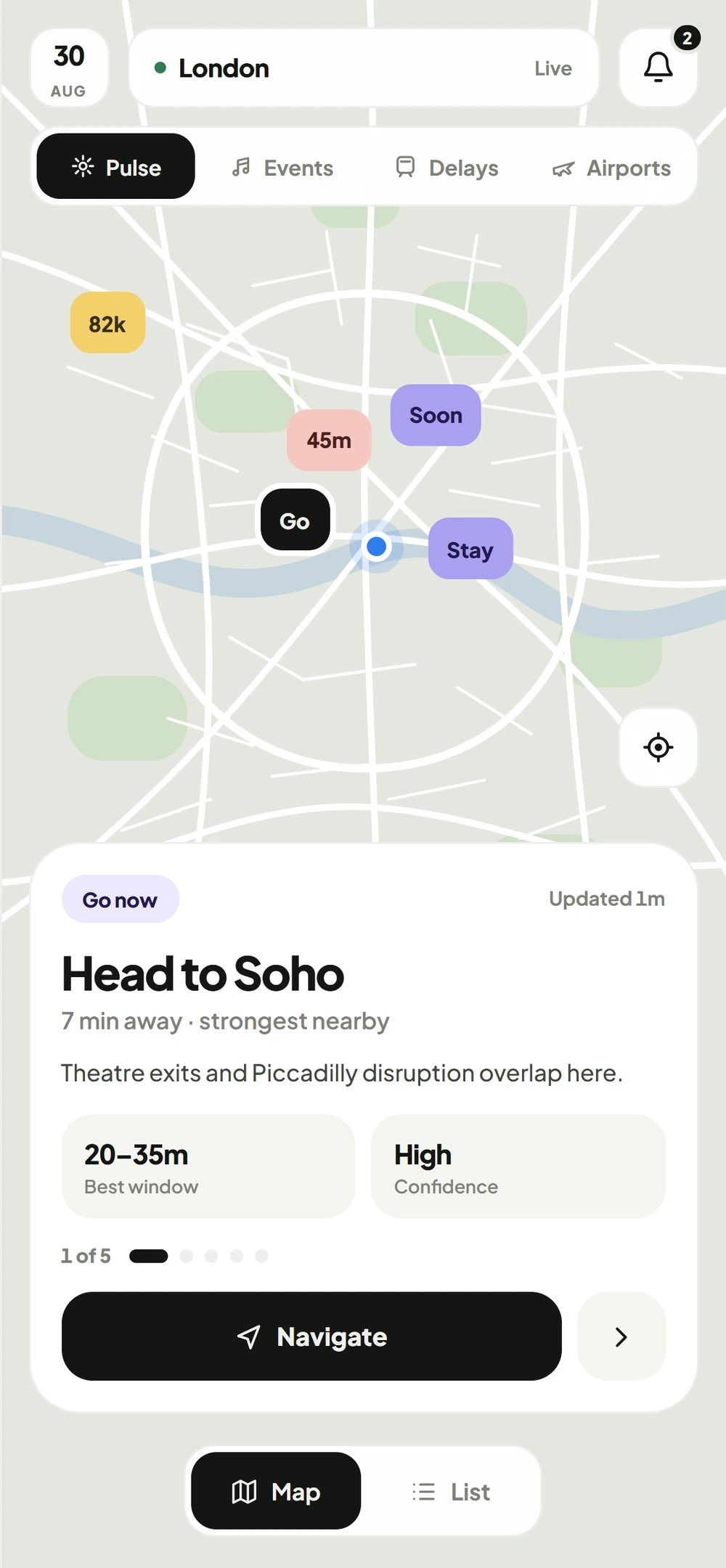 Kerbi Pulse map showing local activity around London