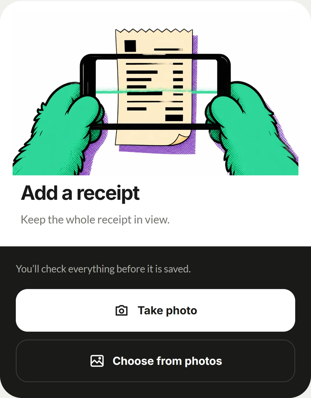 Kerbi receipt scanner with the original receipt illustration